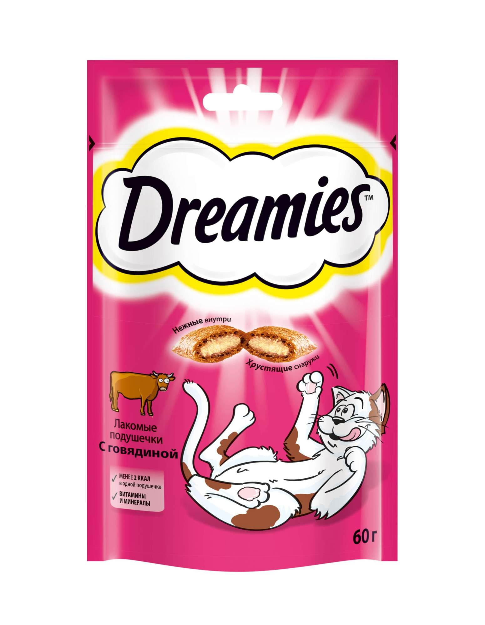 Лакомство для кошек Dreamies, Лакомые подушечки с говядиной, 6 шт по  60г