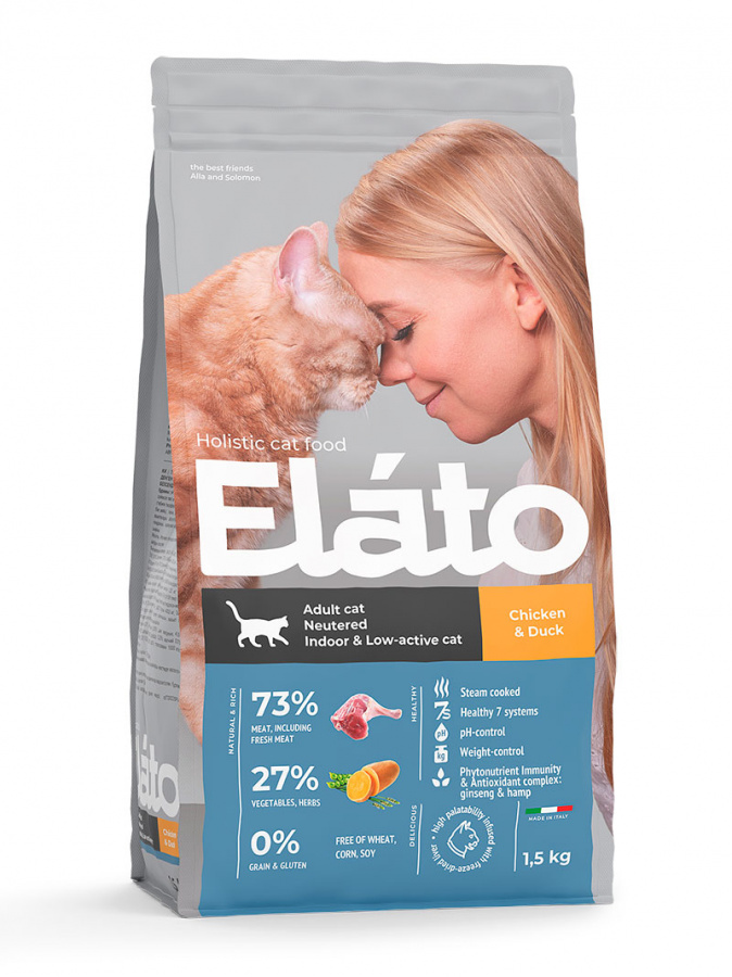 Сухой корм для кошек Elato, курица, утка, 1,5кг - купить в Вкус-Союз, цена на Мегамаркет