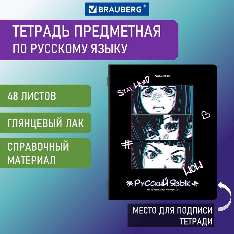 Купить тетрадь предметная "ANIME" 48 л., РУССКИЙ ЯЗЫК, линия, BRAUBERG, 404541, цены на Мегамаркет | Артикул: 100054022752