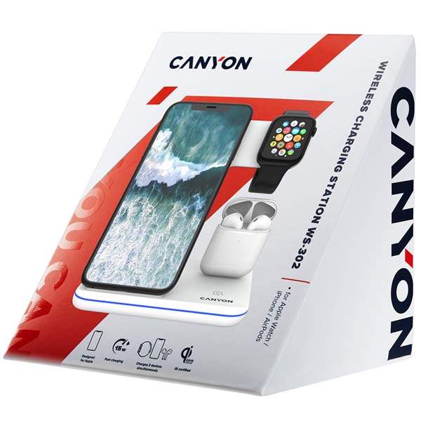 Беспроводное зарядное устройство CANYON  (CNS-WCS302W) 15 W, white