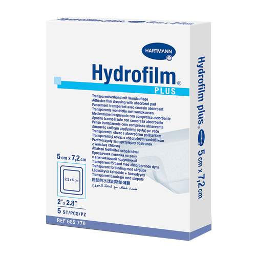 Пленочные повязки с впитывающей подушечкой Hydrofilm plus 5 х 7,2см 5 шт.