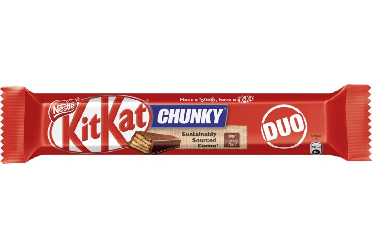 Купить шоколадный батончик KitKat Chunky Duo молочный шоколад с хрустящей  вафлей 64 г, цены на Мегамаркет | Артикул: 100030324651