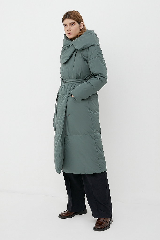 Утепленное пальто женское Finn Flare FWB110121 зеленое M/L