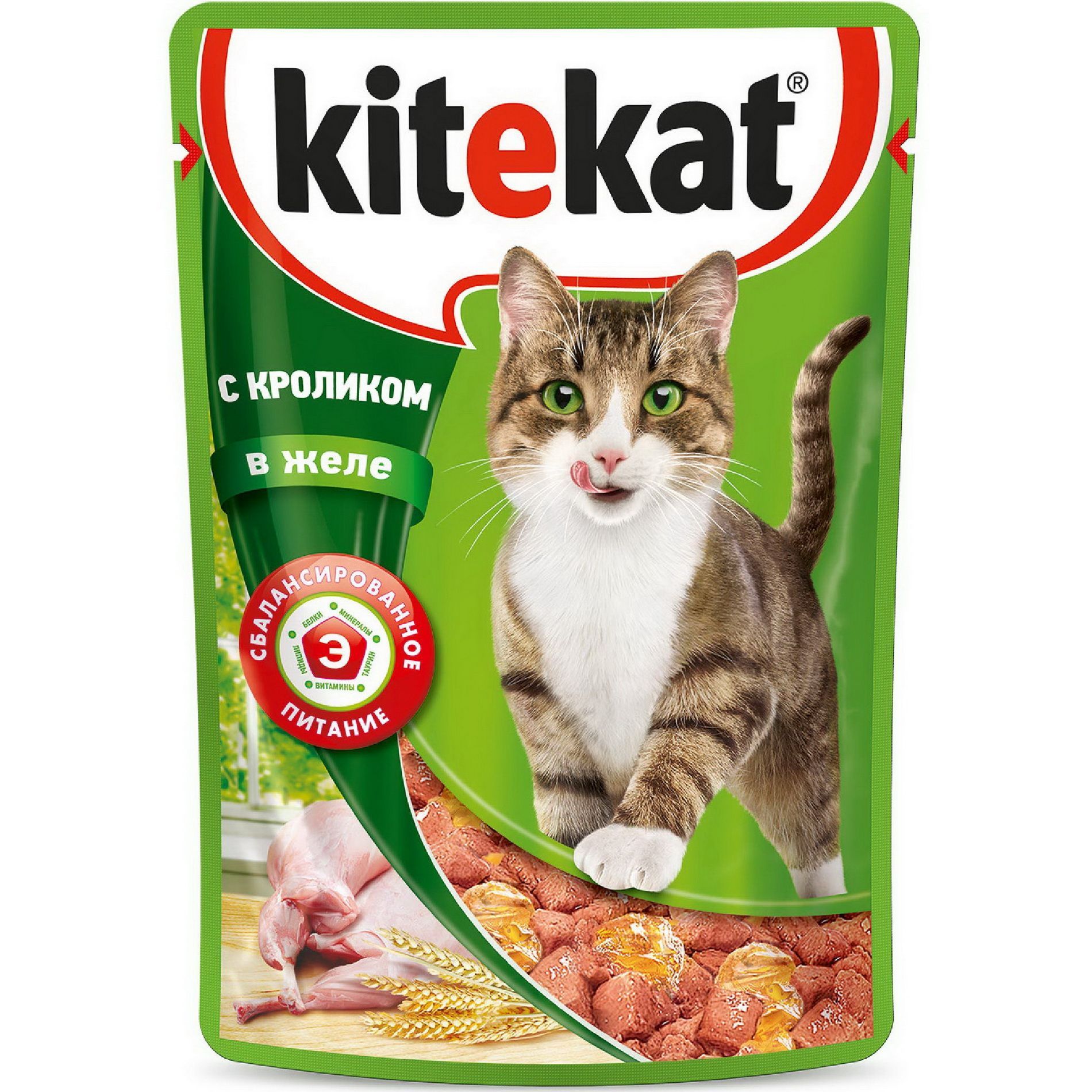 Купить влажный корм для кошек Kitekat, с кроликом в желе, 24шт по 85г, цены на Мегамаркет | Артикул: 100013203552