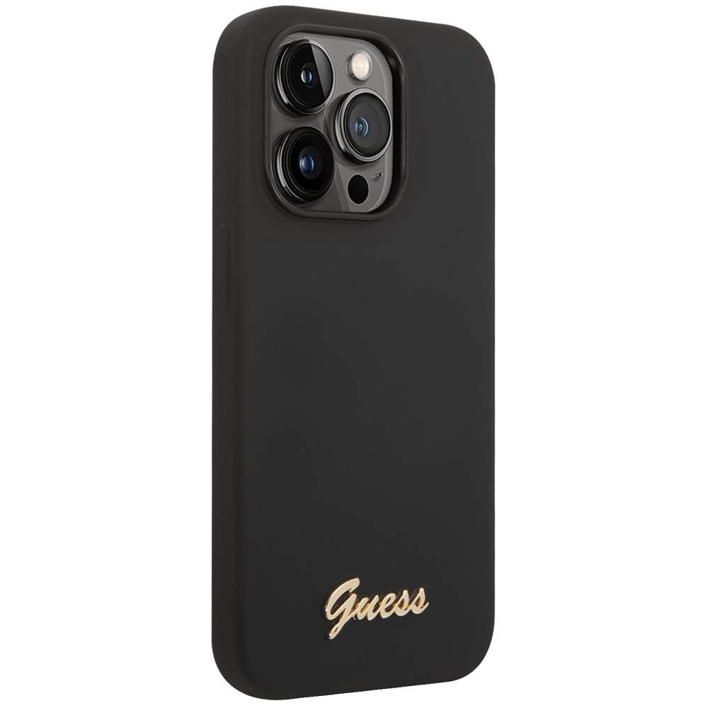 Панель-накладка Guess Liquid Silicone Gold Metal Logo Hard Black для iPhone  14 Pro Max, купить в Москве, цены в интернет-магазинах на Мегамаркет