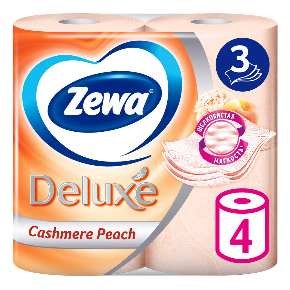 Туалетная бумага Zewa Deluxe Персик, 3 слоя, 4 рулона - купить в Мегамаркет Воронеж, цена на Мегамаркет