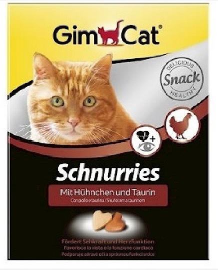Лакомство для кошек GIMPET Schnurries с таурином и курицей в виде сердечек, 650 таб