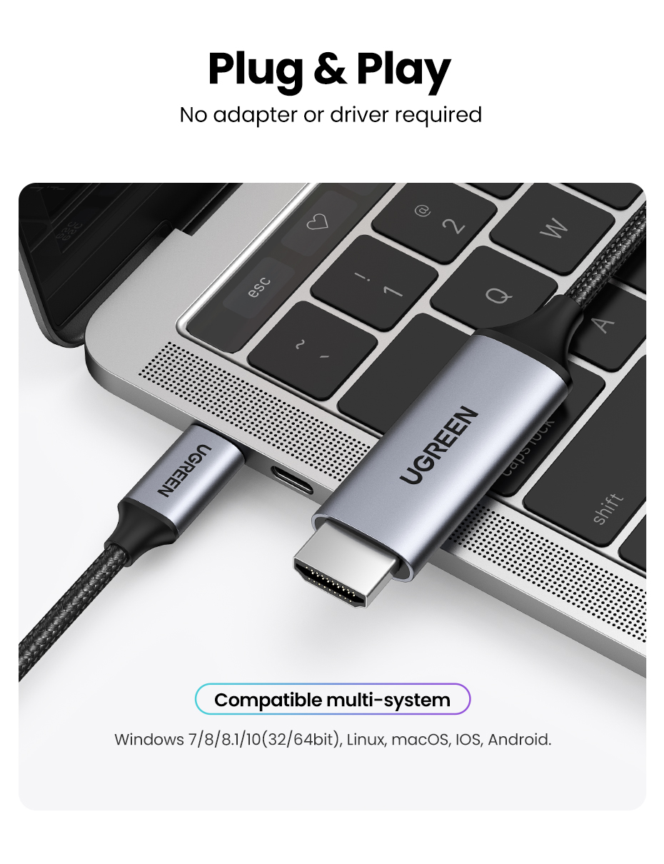 Кабель uGreen MM142 (50570) USB-C to HDMI Cable Aluminum Shell 1,5м серый,  купить в Москве, цены в интернет-магазинах на Мегамаркет