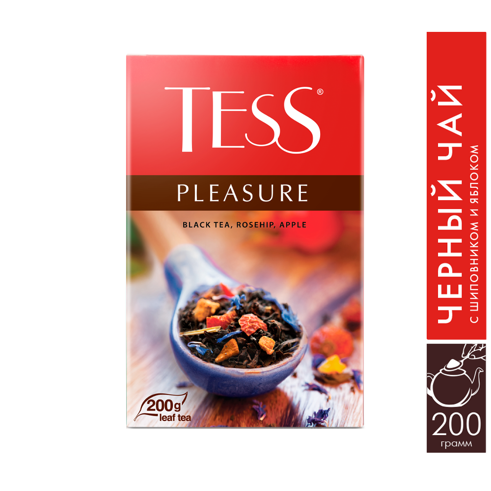 Чай чёрный Tess Pleasure, листовой, с шиповником и яблоком, 200 г - отзывы  покупателей на маркетплейсе Мегамаркет | Артикул: 100023256886