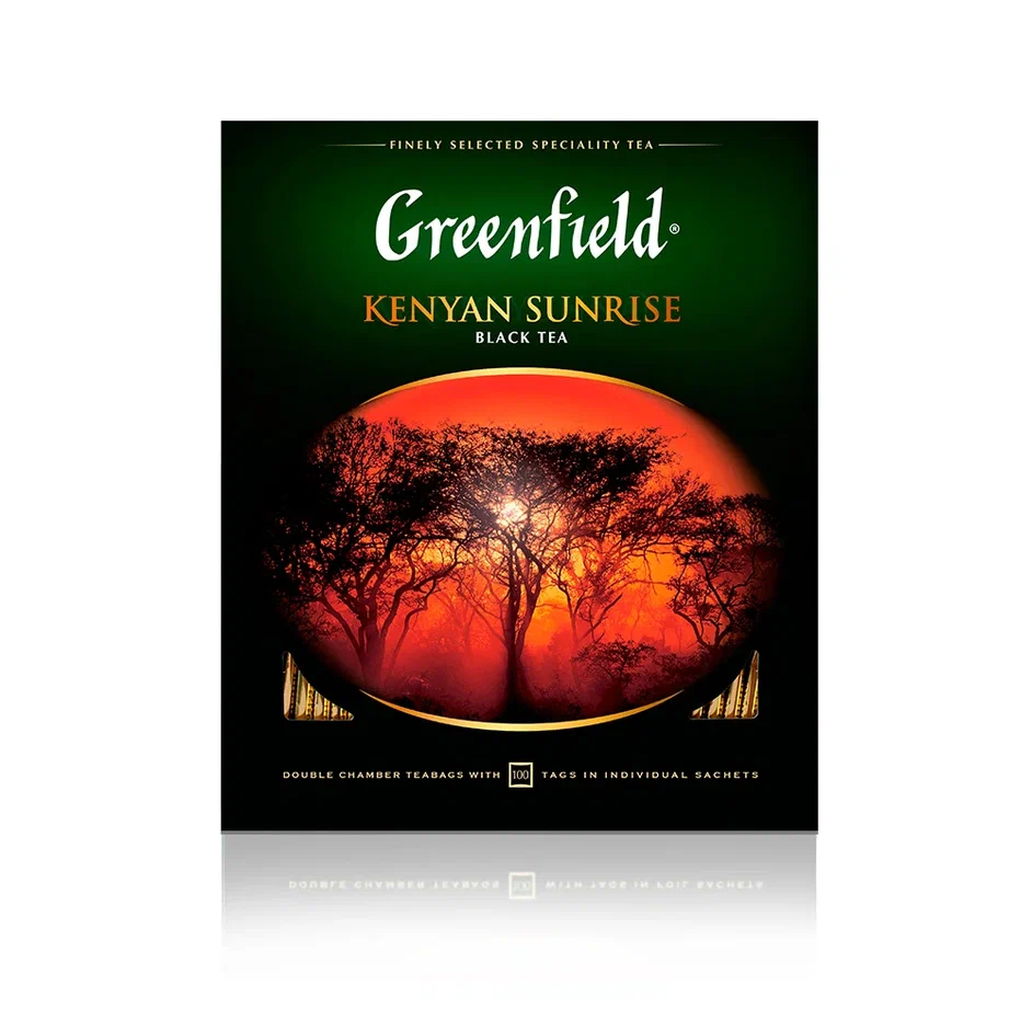 Чай чёрный Greenfield Kenyan Sunrise, 100 пакетиков - купить в Мегамаркет Спб Шушары, цена на Мегамаркет