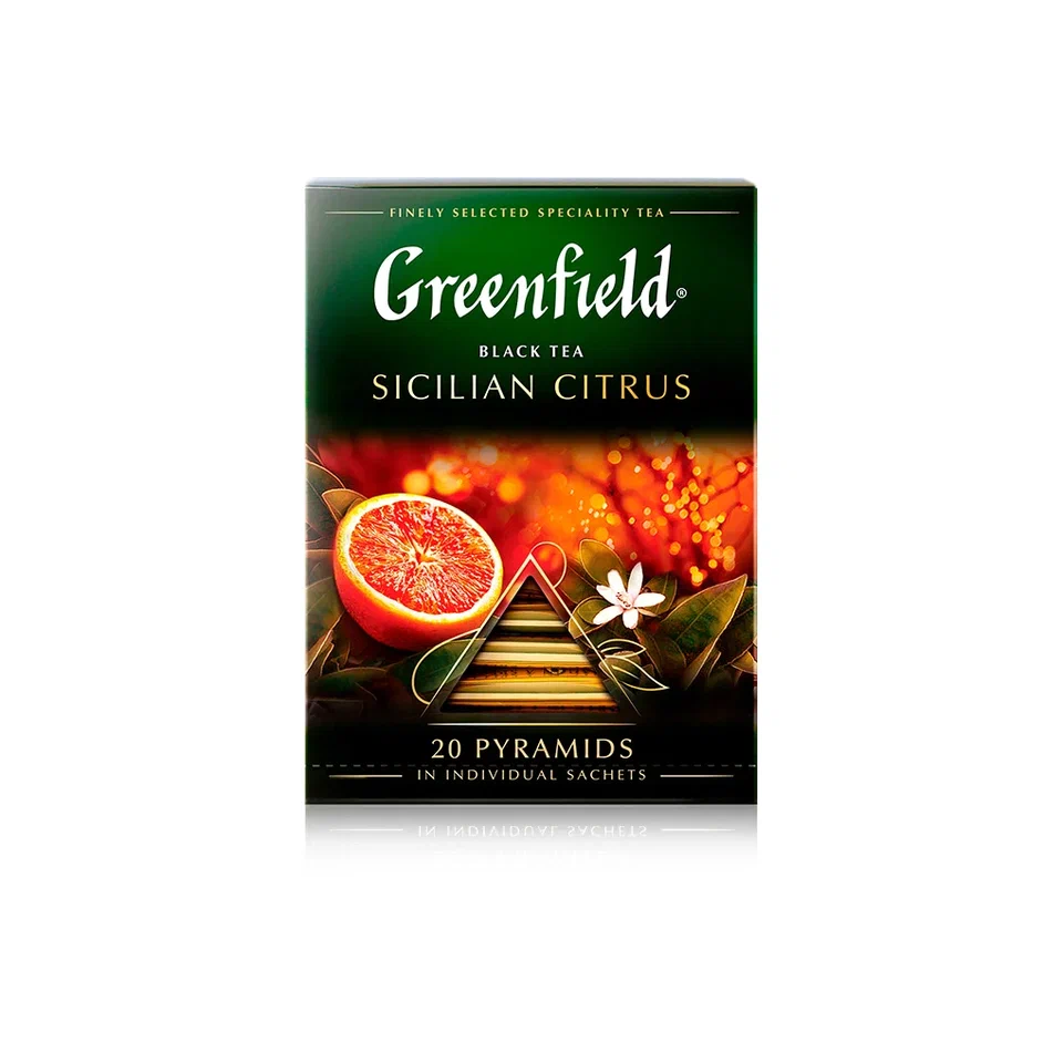 Чай чёрный Greenfield Sicilian Citrus в пирамидках, 20 пакетиков - купить в Мегамаркет Москва Пушкино, цена на Мегамаркет