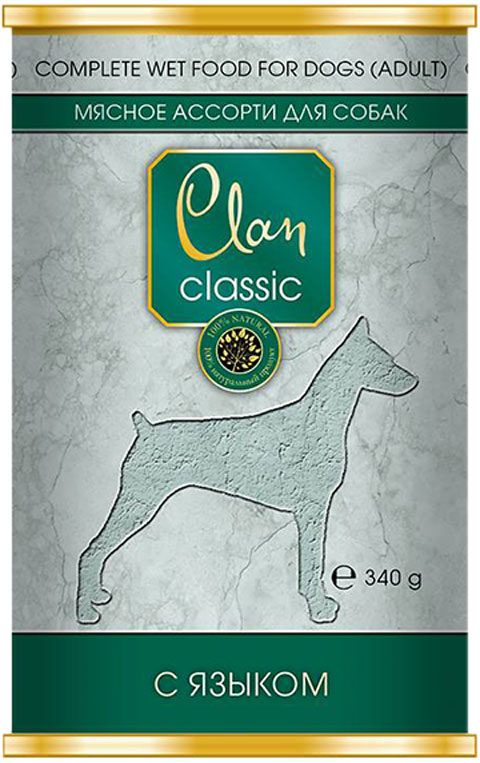 Консервы для собак Clan Classic Мясное ассорти, с языком, 340г