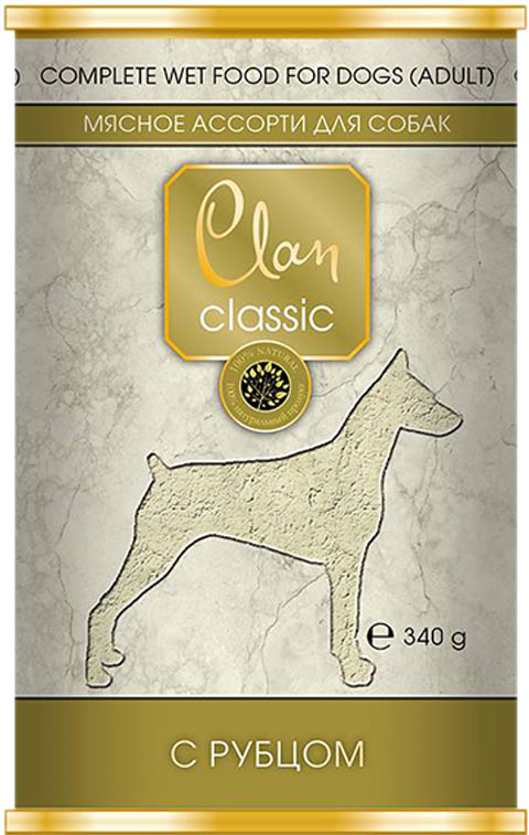 Консервы для собак Clan Classic Мясное ассорти, с рубцом, 340г