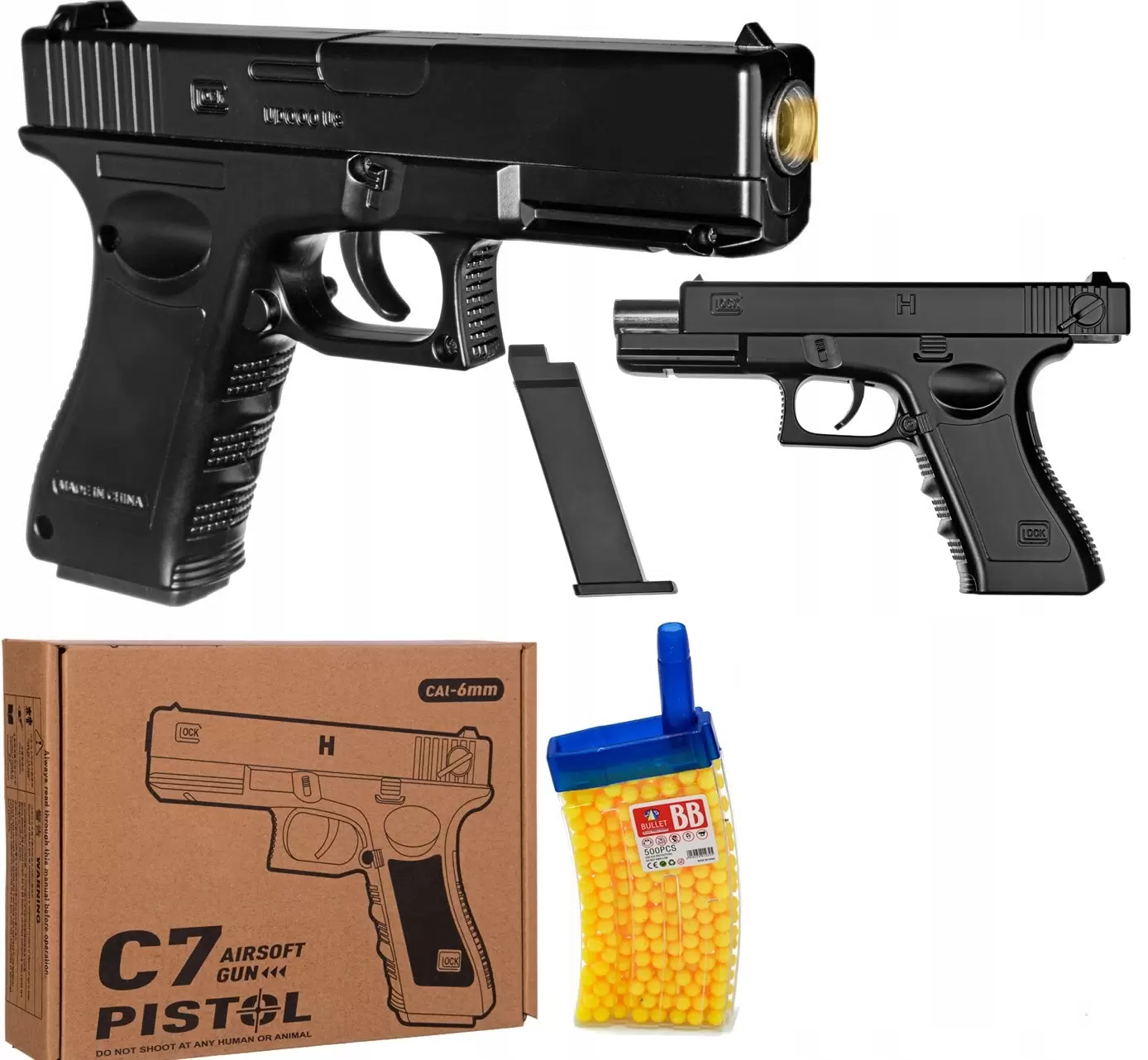 Купить пистолет BashExpo игрушечный металлический BB GLOCK C7AIRSOFT GUN  6MM, цены на Мегамаркет