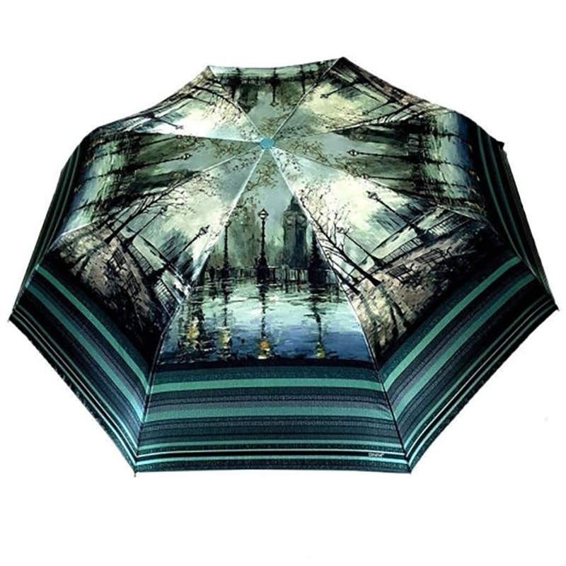 Зонт женский Diniya UM0015 фонари на набережной зеленый