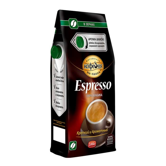 Купить кофе в зернах Московская кофейня на паяхъ Espresso тёмная обжарка пакет 1000 г, цены на Мегамаркет | Артикул: 600001789313