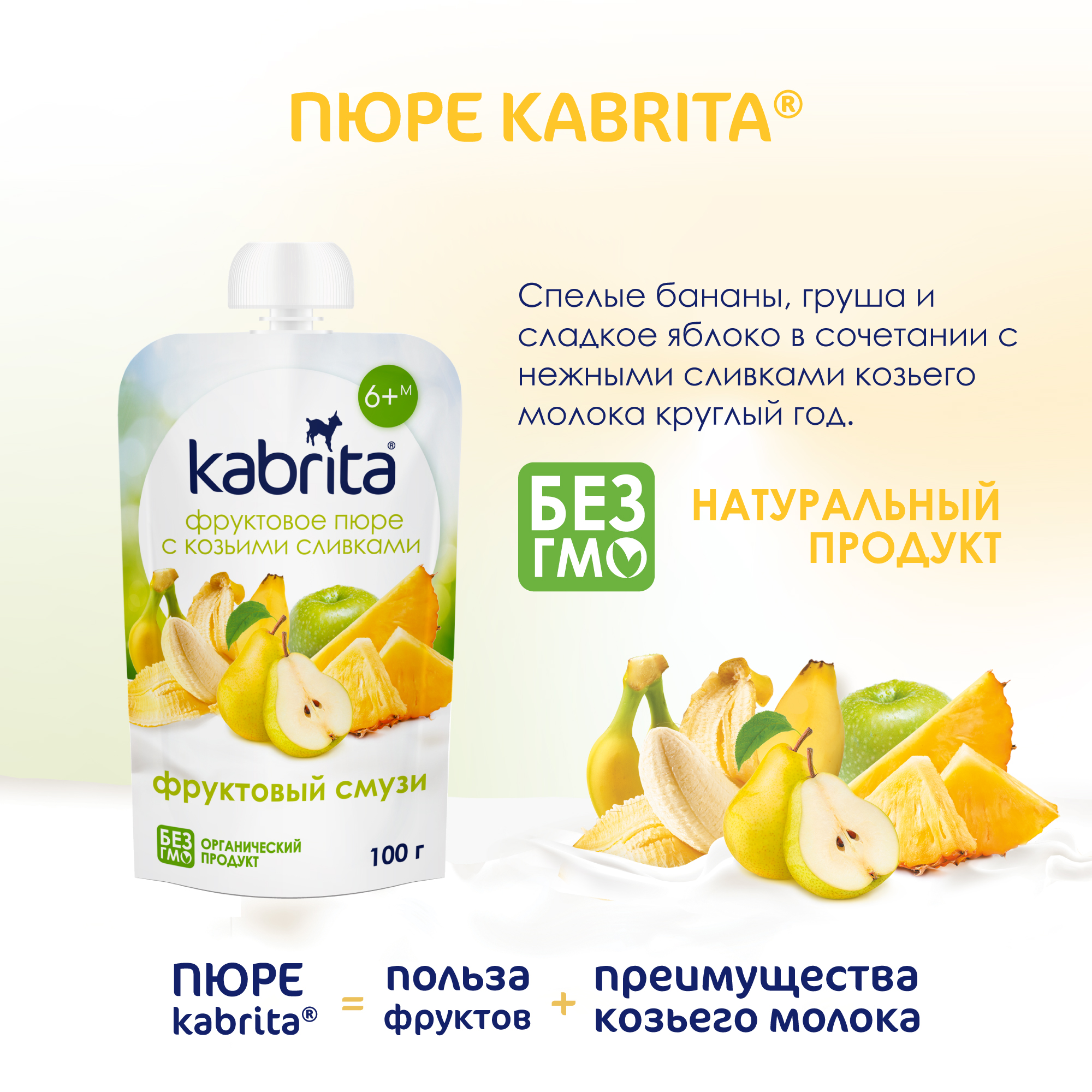 Купить пюре фруктовое Kabrita Фруктовый смузи с козьими сливками 100 г, 1  шт., цены на Мегамаркет | Артикул: 100024568766