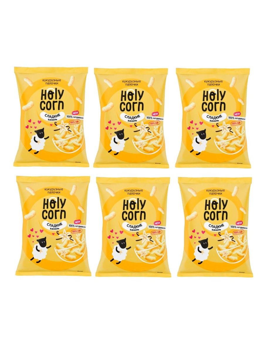 Купить палочки кукурузные Holy Corn Сладкие с ванилью, 50 г х 6 шт, цены на Мегамаркет | Артикул: 600013106431