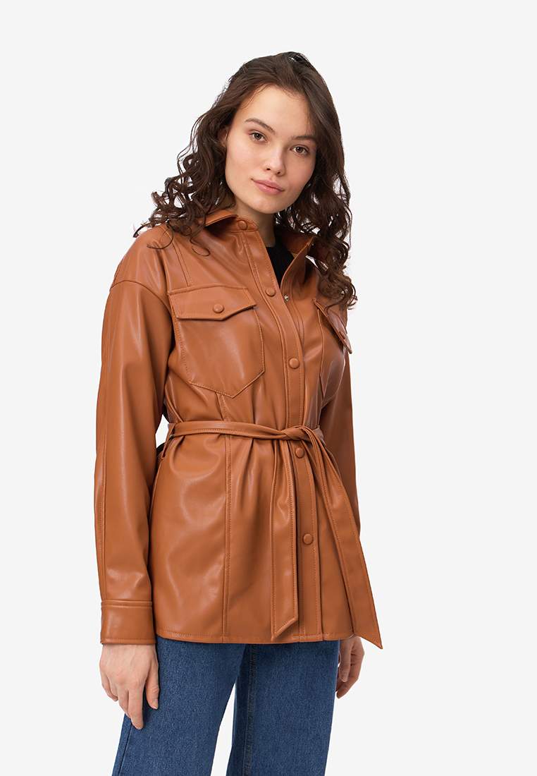 Рубашка женская Modis M221W00321 коричневая S