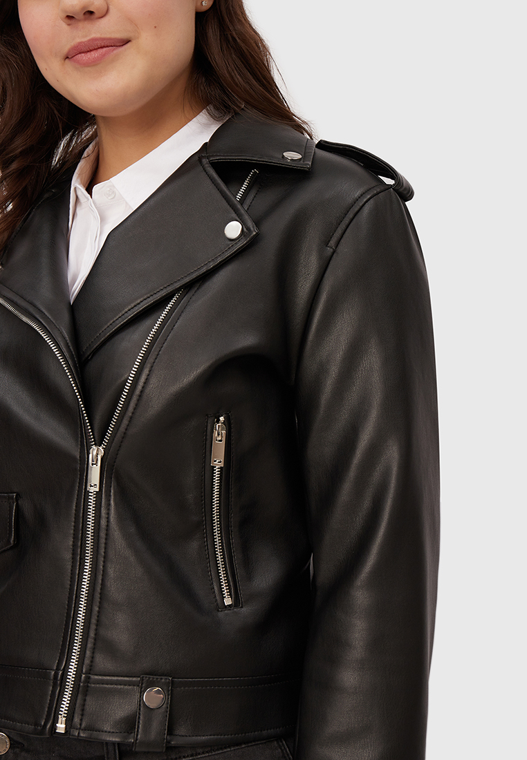 Кожаная куртка женская Modis M221W00601 черная 2XL