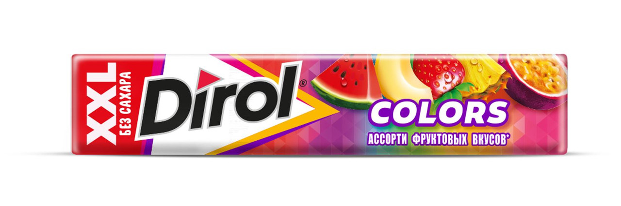 Жевательная резинка Dirol Colors ХХL, без сахара, ассорти фруктовых вкусов, 19 г - купить в Мегамаркет Екб, цена на Мегамаркет