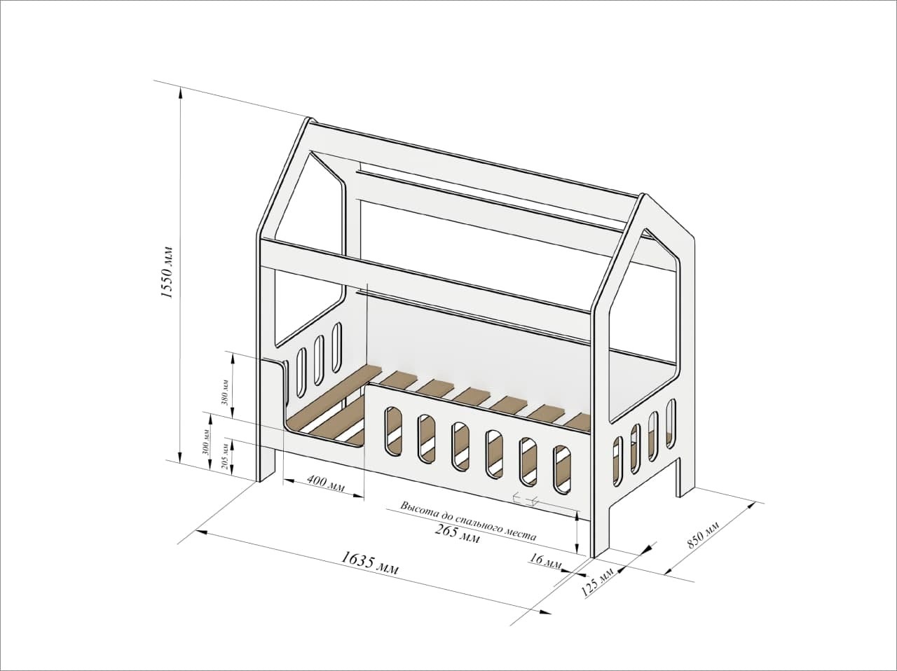 Чертеж кровать домик 160 80 с размерами
