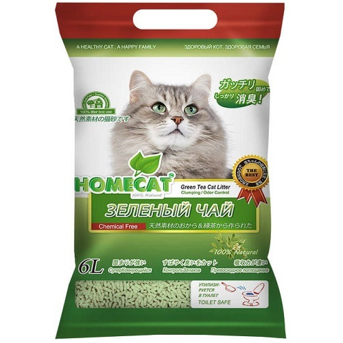 Комкующийся наполнитель для кошек HOMECAT Эколайн соевый, Зеленый чай, 2.8 кг, 6 л