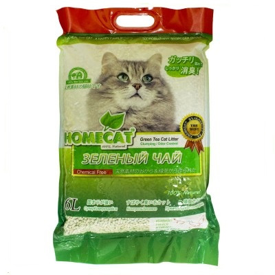 Комкующийся наполнитель для кошек HOMECAT Эколайн соевый, Зеленый чай, 2.8 кг, 6 л