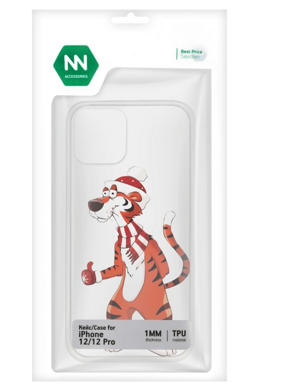 Чехол NoBrand для iPhone 12 Тигр в варежке прозрачный