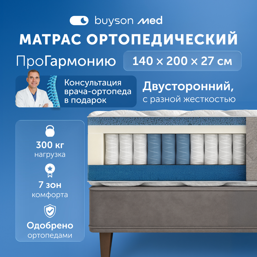 Матрас buyson med ПроГармонию, независимые пружины, 140х200 см – купить ...