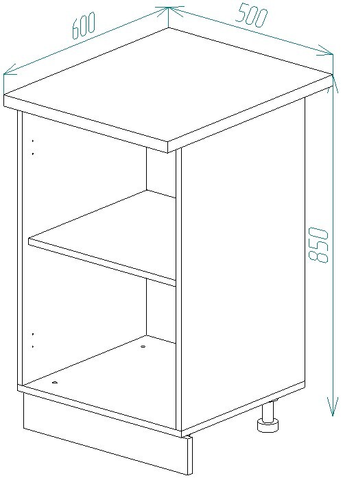 Чертеж кухонной тумбы с размерами