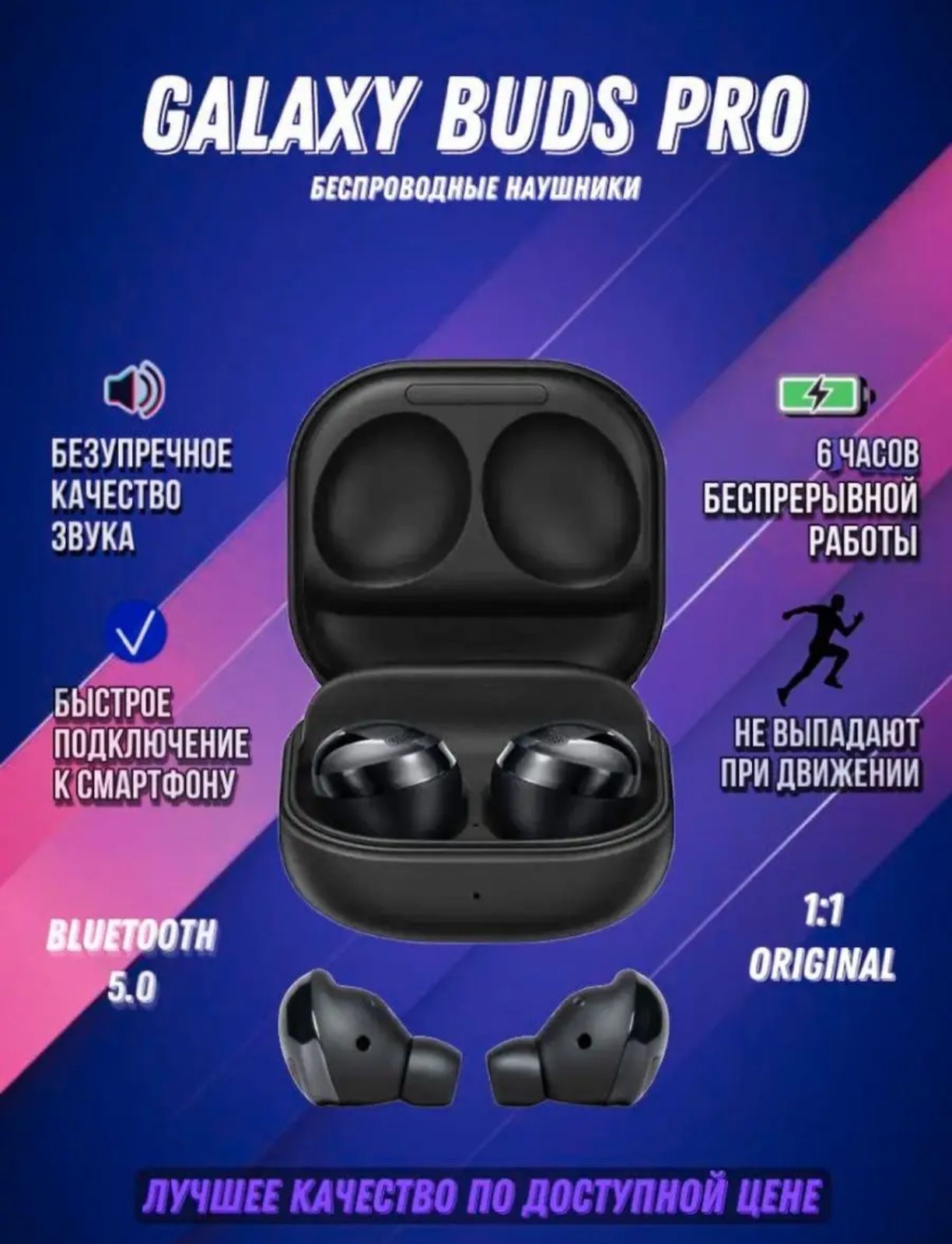 Беспроводные наушники Premium Replica Samsung Galaxy Buds 2 Pro черные (bud1), купить в Москве, цены в интернет-магазинах на Мегамаркет