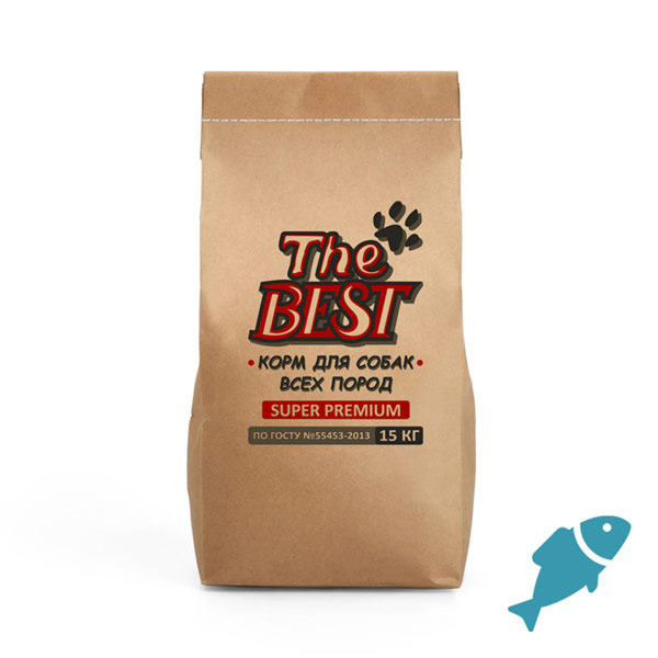 Сухой корм для собак средних и мелких пород THE BEST Super Premium, рыба, 15кг