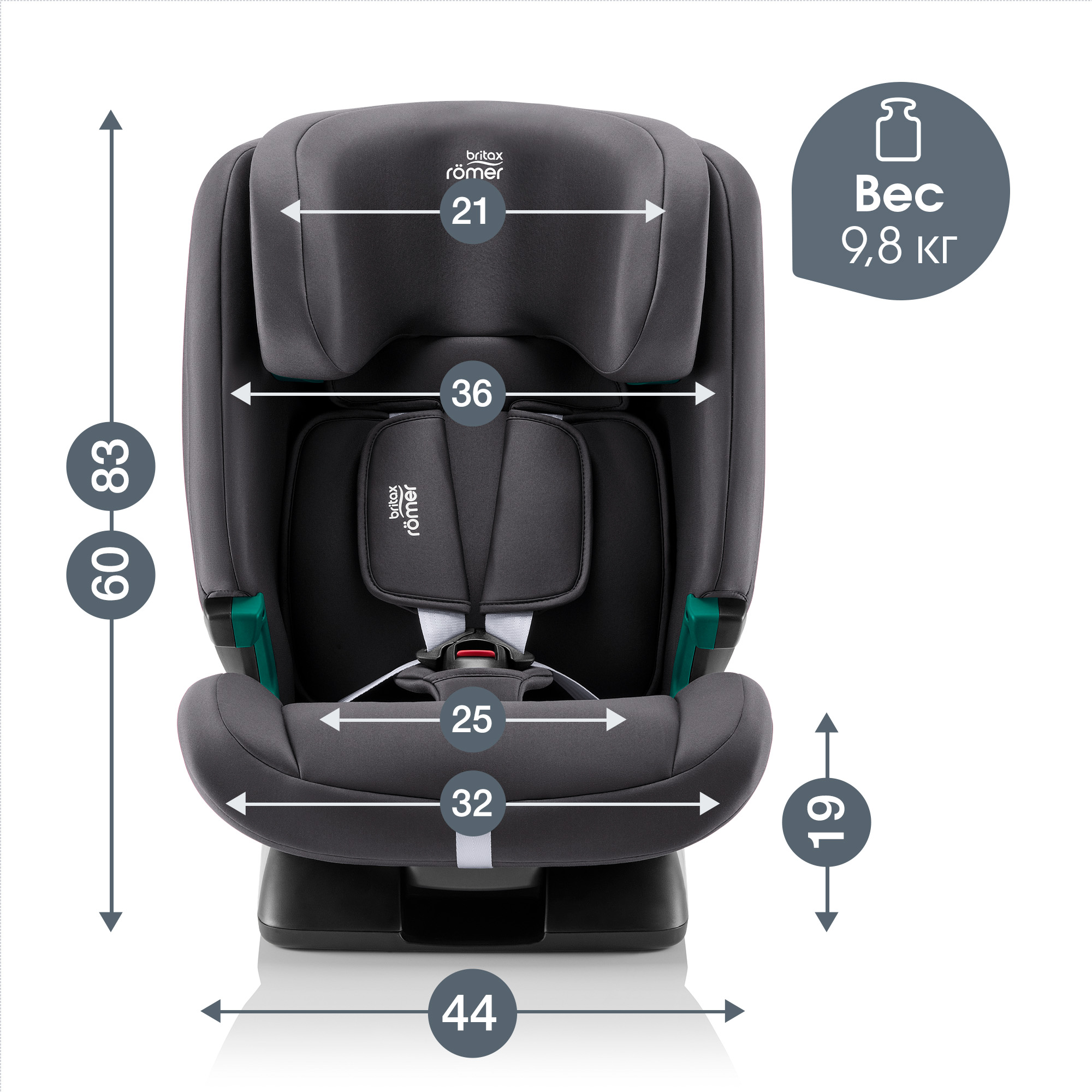 Купить автокресло детское Britax Roemer EVOLVAFIX Midnight Grey, 15 мес. -  12 лет, рост 76-150 см, цены на Мегамаркет | Артикул: 600013262731