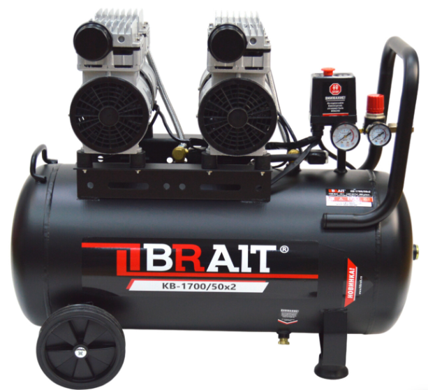 Компрессор воздушный Brait KB-1700/50X2 20.01.032.043, 50 литров, 1.7Kw, 8bar, 280л.м купить в интернет-магазине, цены на Мегамаркет