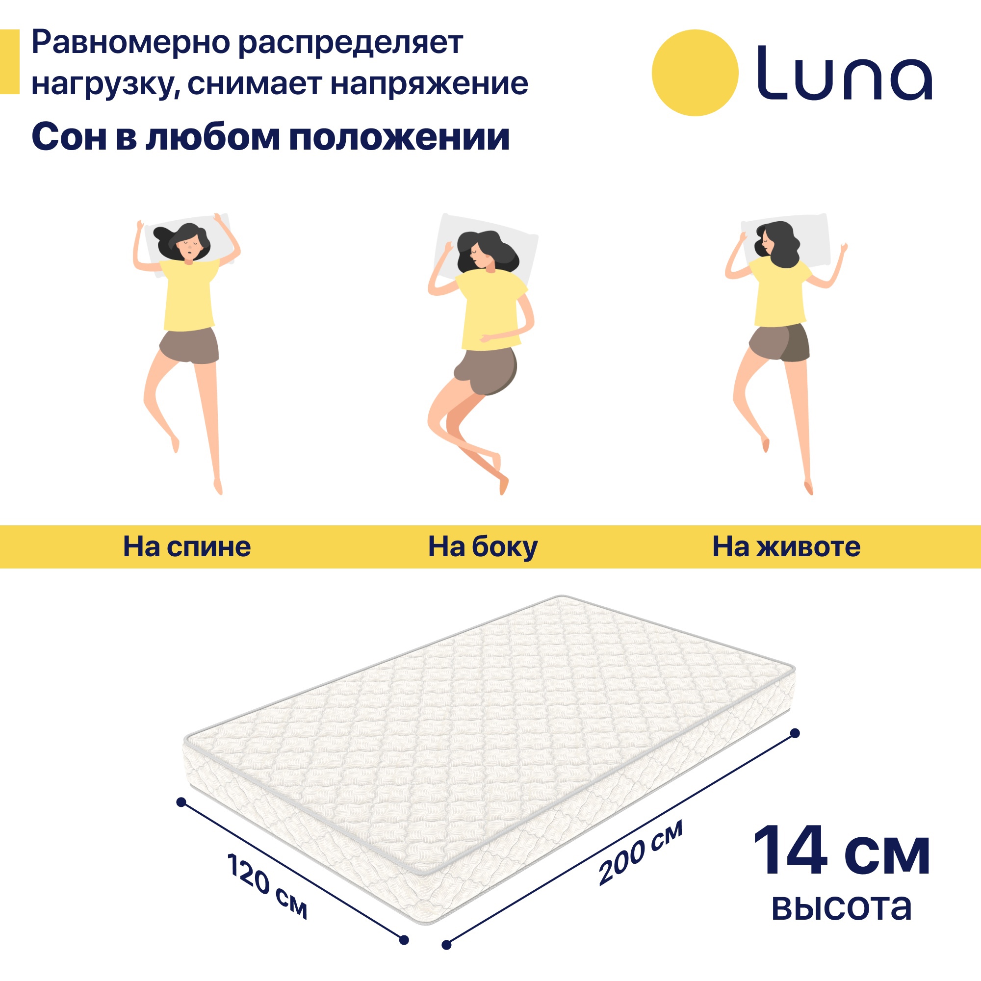 Матрас беспружинный Luna Home 120х200 - отзывы покупателей на Мегамаркет |  600005582385