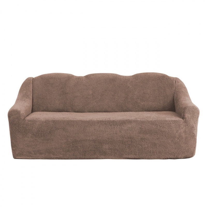 Чехол на трехместный диван плюшевый Venera, коричневый