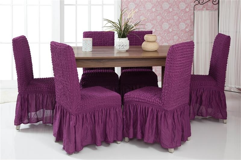 Чехлы на стулья с оборкой Venera, фиолетовый, комплект 6 штук