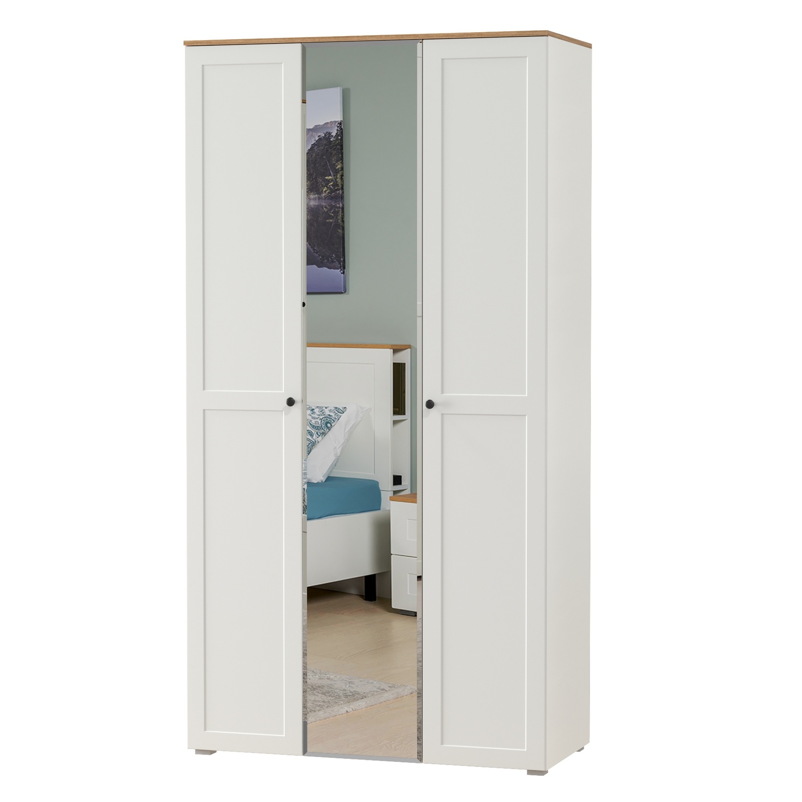 Шкаф 3-х дверный с зеркалом Моби Остин 13.336.03 белый/дуб золотой, 120х54,6х229,8 см - купить в Мебель 24 DBS, цена на Мегамаркет