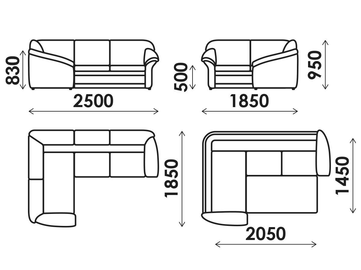 Параметры углового дивана