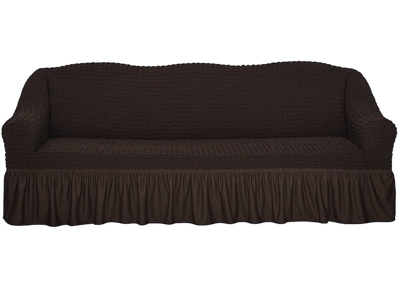 Чехол на трехместный диван с оборкой CONCORDIA, тёмно-коричневый