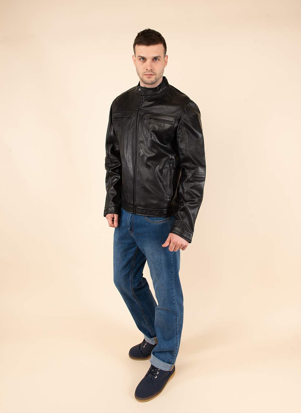 Кожаная куртка мужская Каляев 1614466 черная 60 RU