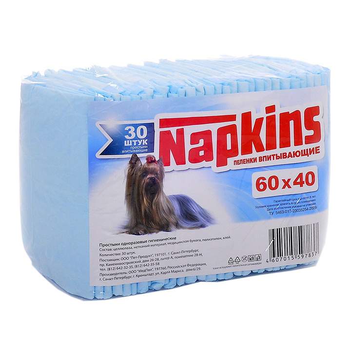 Пеленки для кошек и собак одноразовые Napkins 60 x 40 см, 30 шт