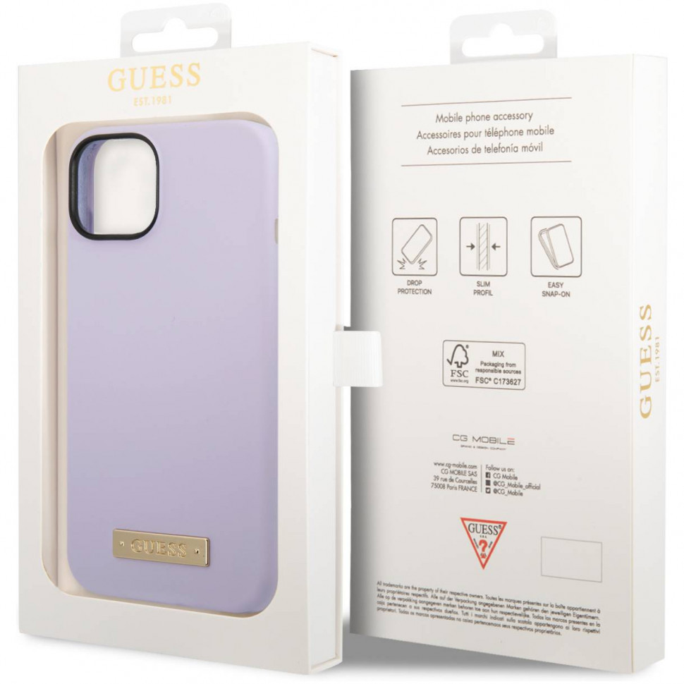 Чехол Guess Liquid silicone Plate metal logo Hard (MagSafe) для iPhone 14  Plus, Сиреневый, купить в Москве, цены в интернет-магазинах на Мегамаркет