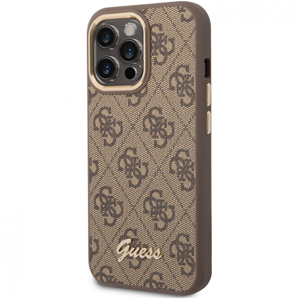 Чехол Guess PU 4G w Script metal logo Hard (MagSafe) для iPhone 14 Pro Max,  Коричневый, купить в Москве, цены в интернет-магазинах на Мегамаркет