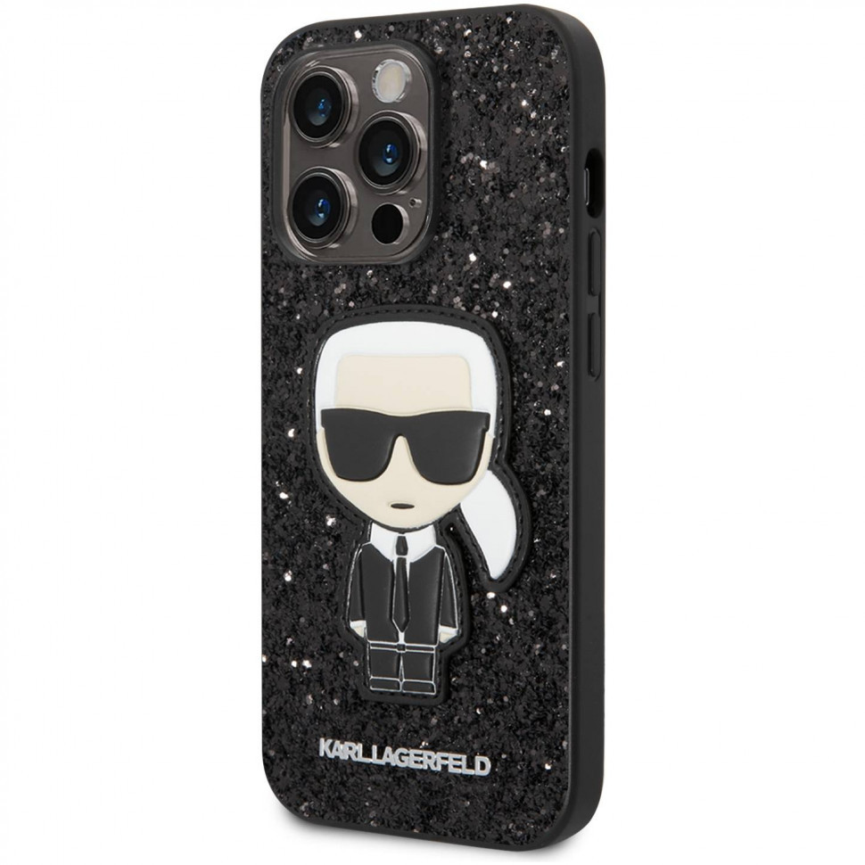 Чехол Karl Lagerfeld Glitter flakes Ikonik patch w Metal logo iPhone 14 Pro  Max, Черный – купить в Москве, цены в интернет-магазинах на Мегамаркет