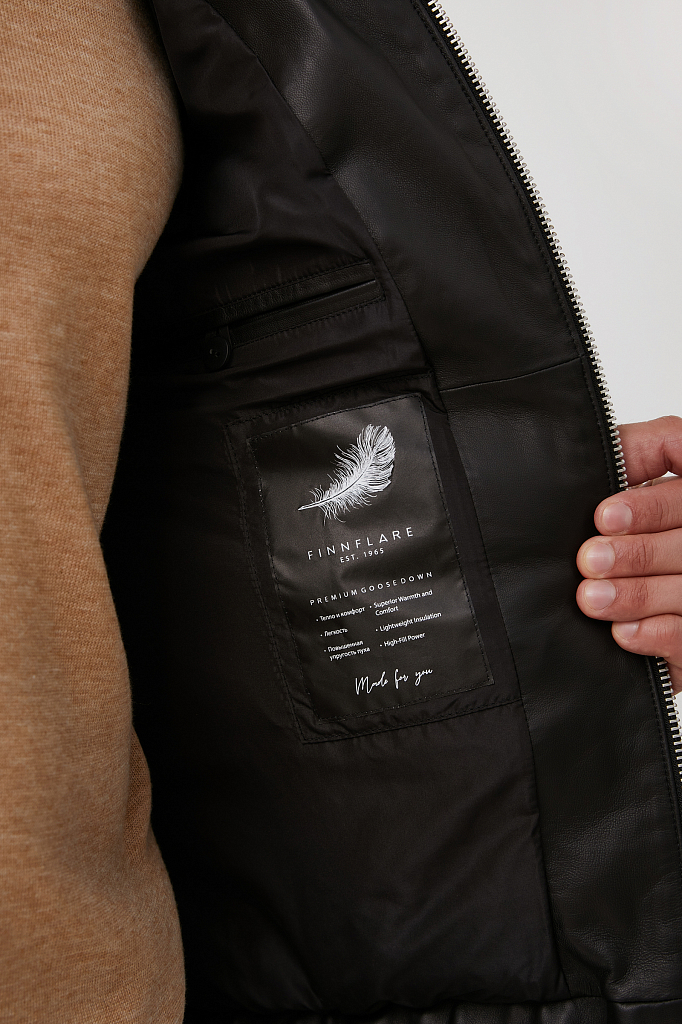 Кожаная куртка мужская Finn Flare FAB21802 черная 2XL