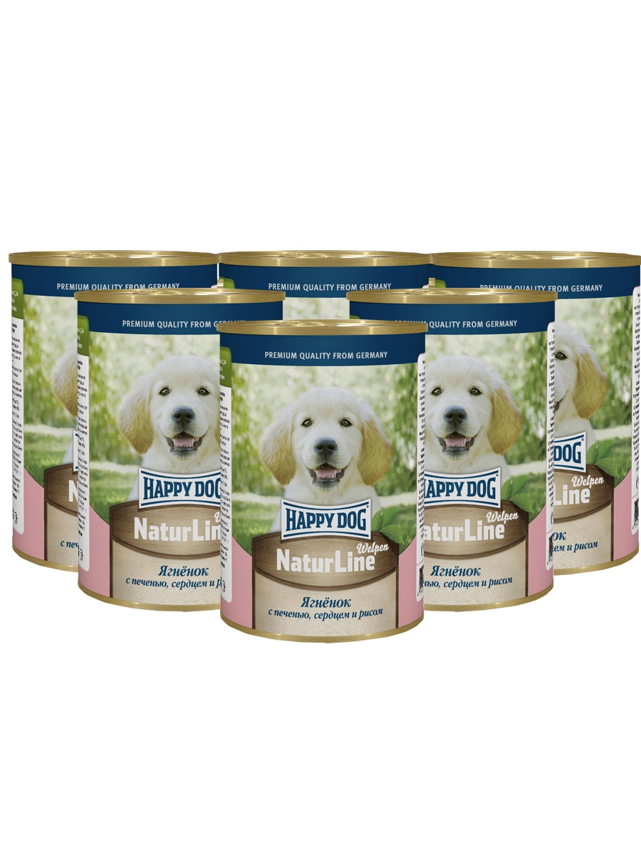 Консервы для щенков Happy Dog NaturLine с ягненком, печенью, сердцем и рисом, 20шт по 400г