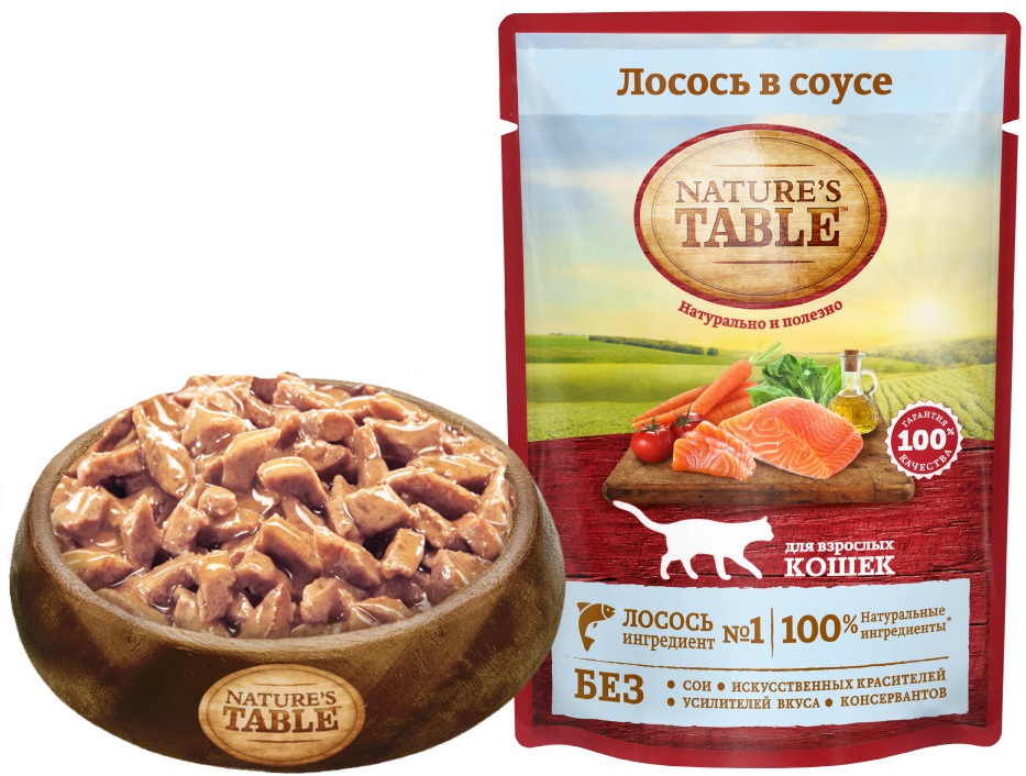 Влажный корм для кошек Nature’s Table Лосось в соусе, 24 шт по 85г