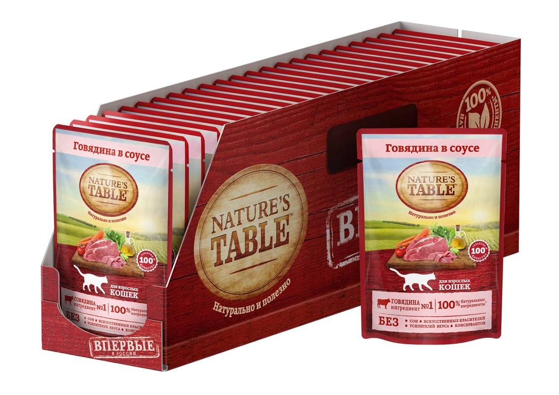 Влажный корм для кошек Nature’s Table Говядина в соусе, 24 шт по 85г